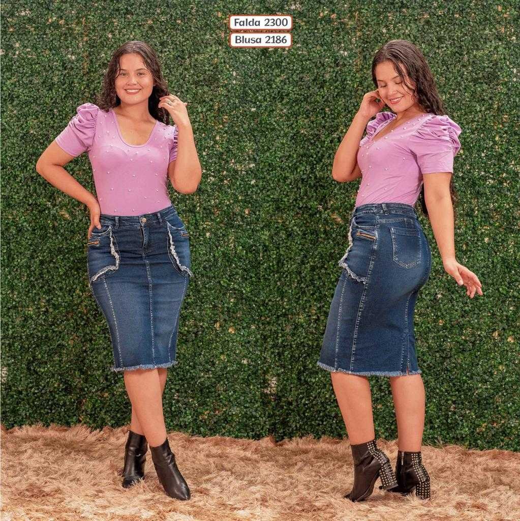 Falda Jean 3/4 Cierre en Bolsillos