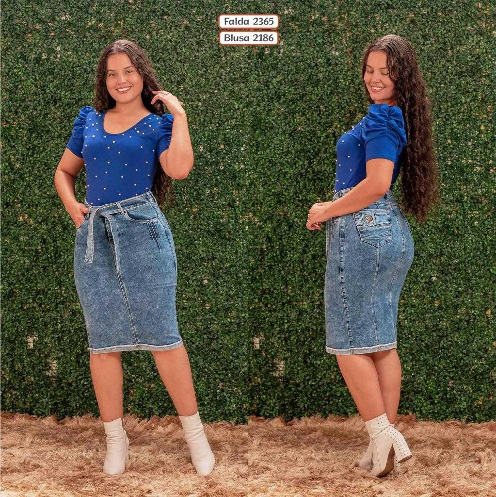 Falda Jean 3/4 con Cinturon