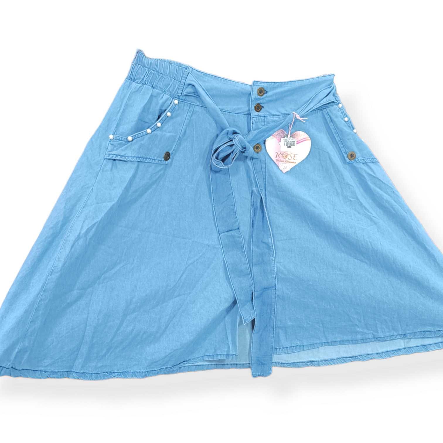 Falda Rotonda 3/4 Botones Adelante tela Chambray con Perlitas