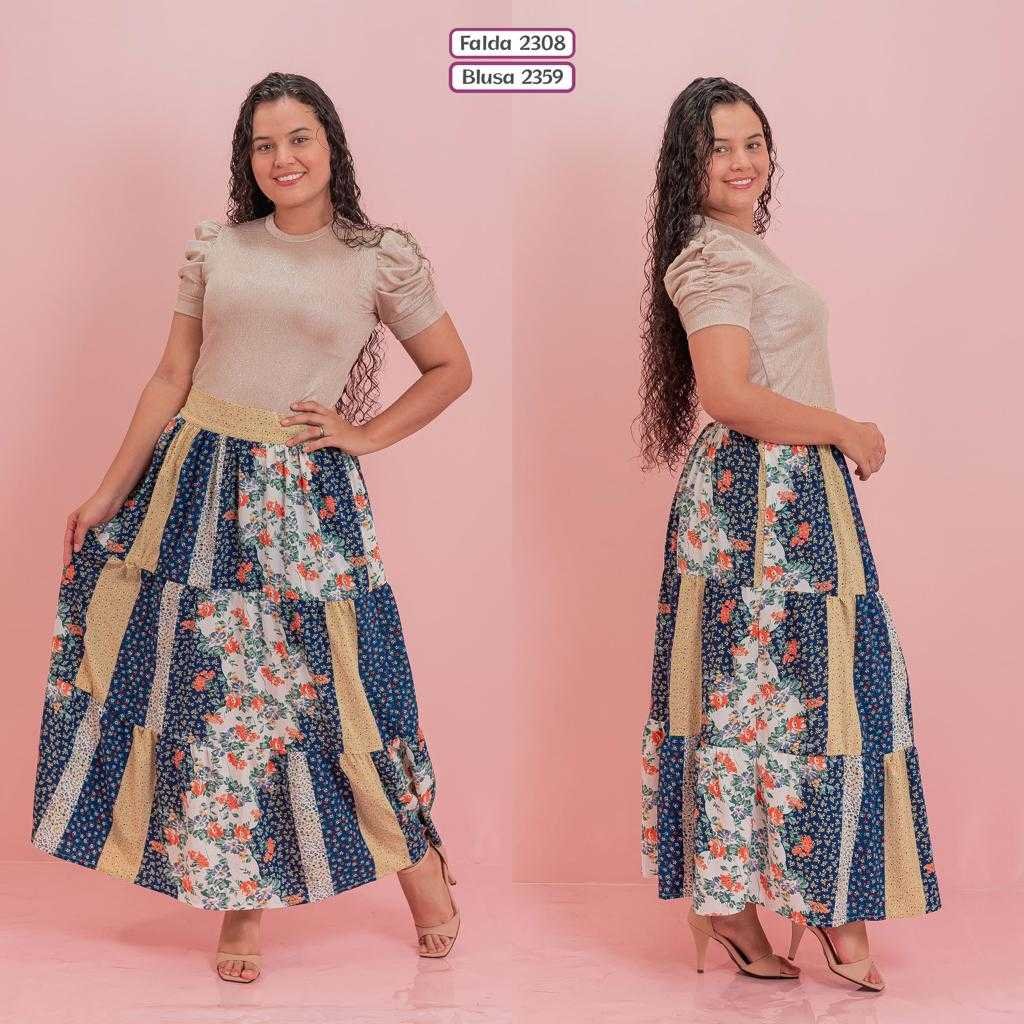 Falda Larga Estampada Tela Chalis