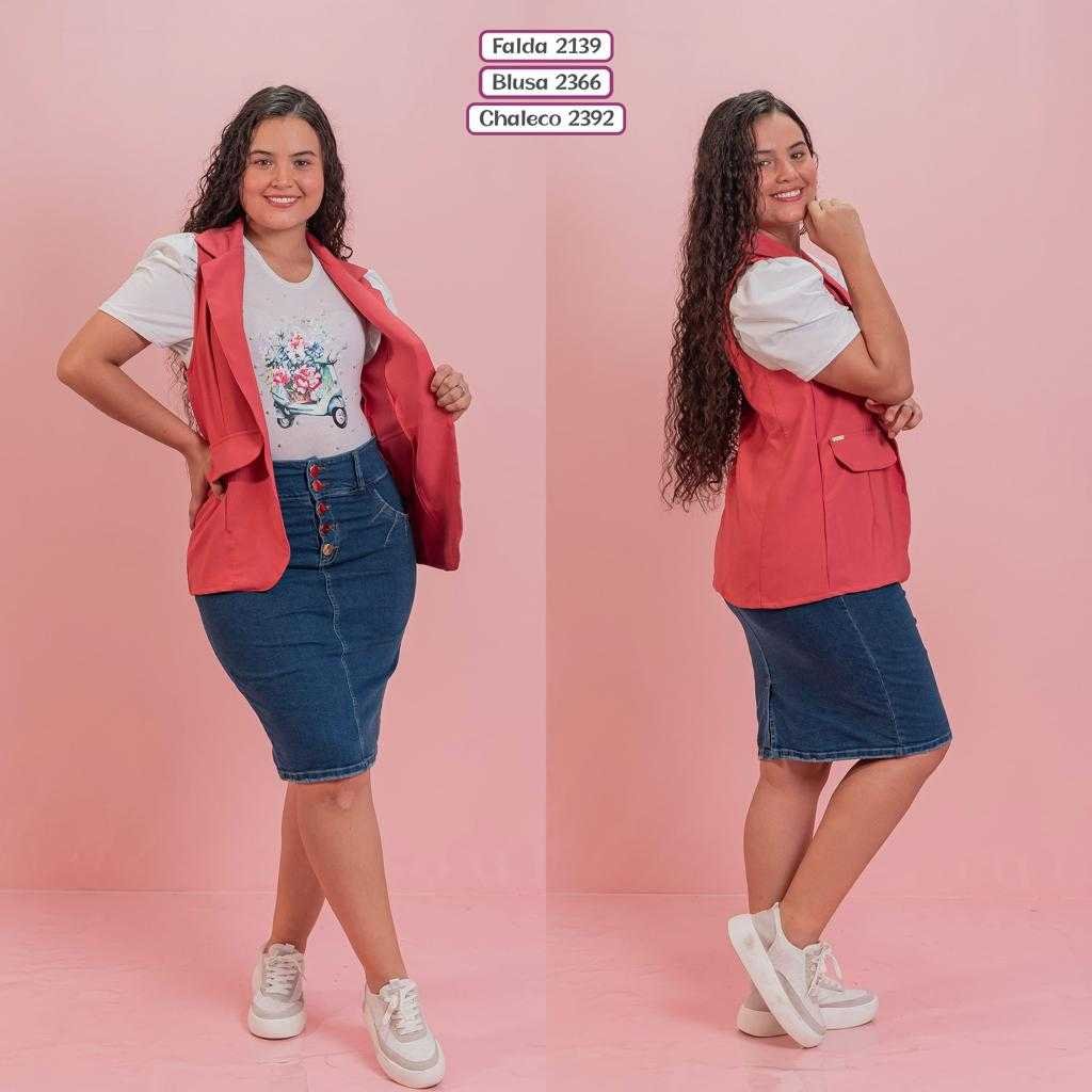 Falda Jean 3/4 Botones Adelante