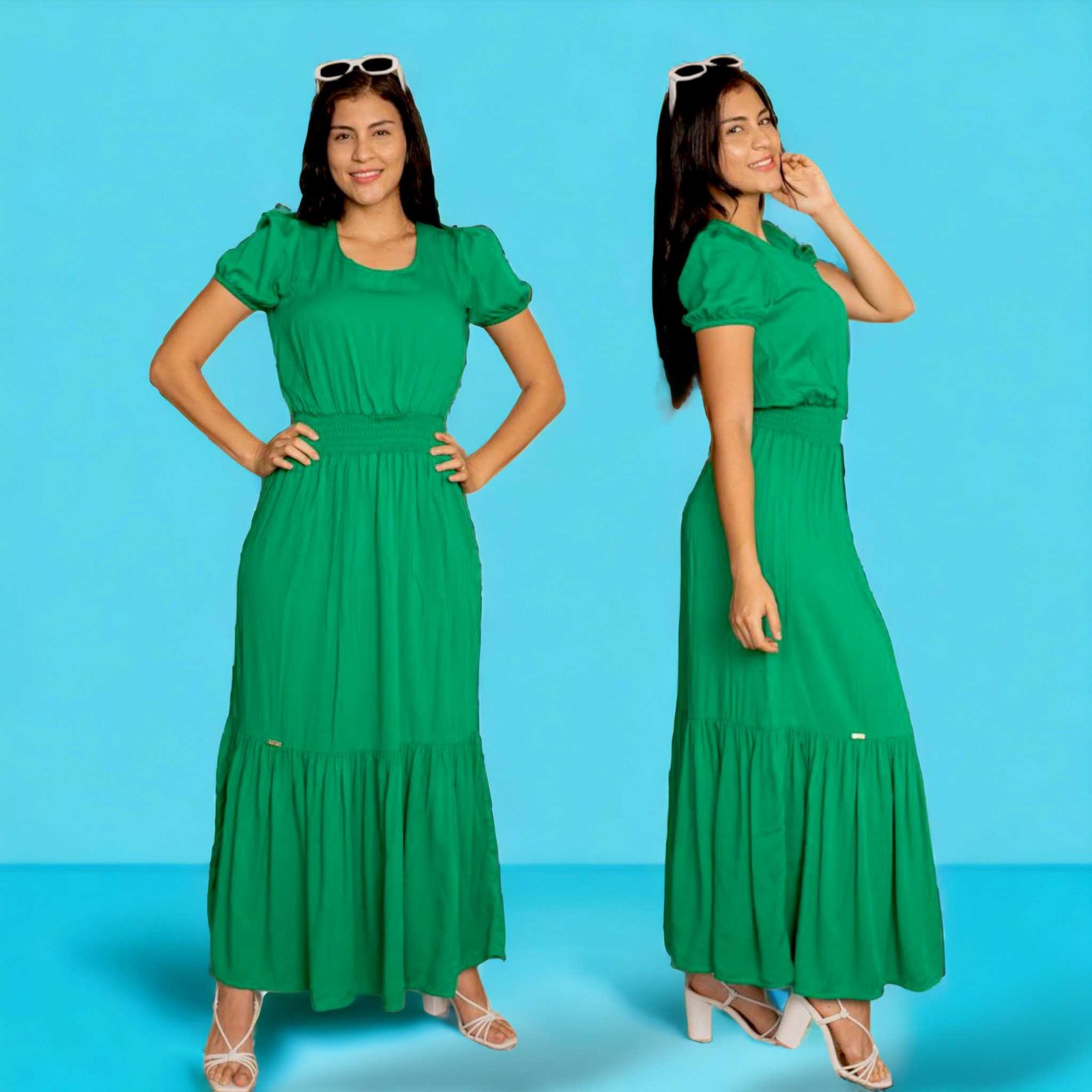 Vestido Largo Enresortado Tela Rayon