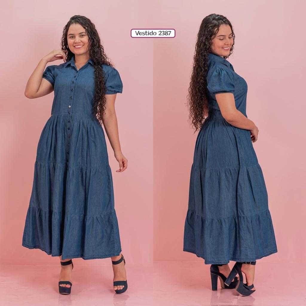 Vestido Largo Botones Adelante Tela Chambray