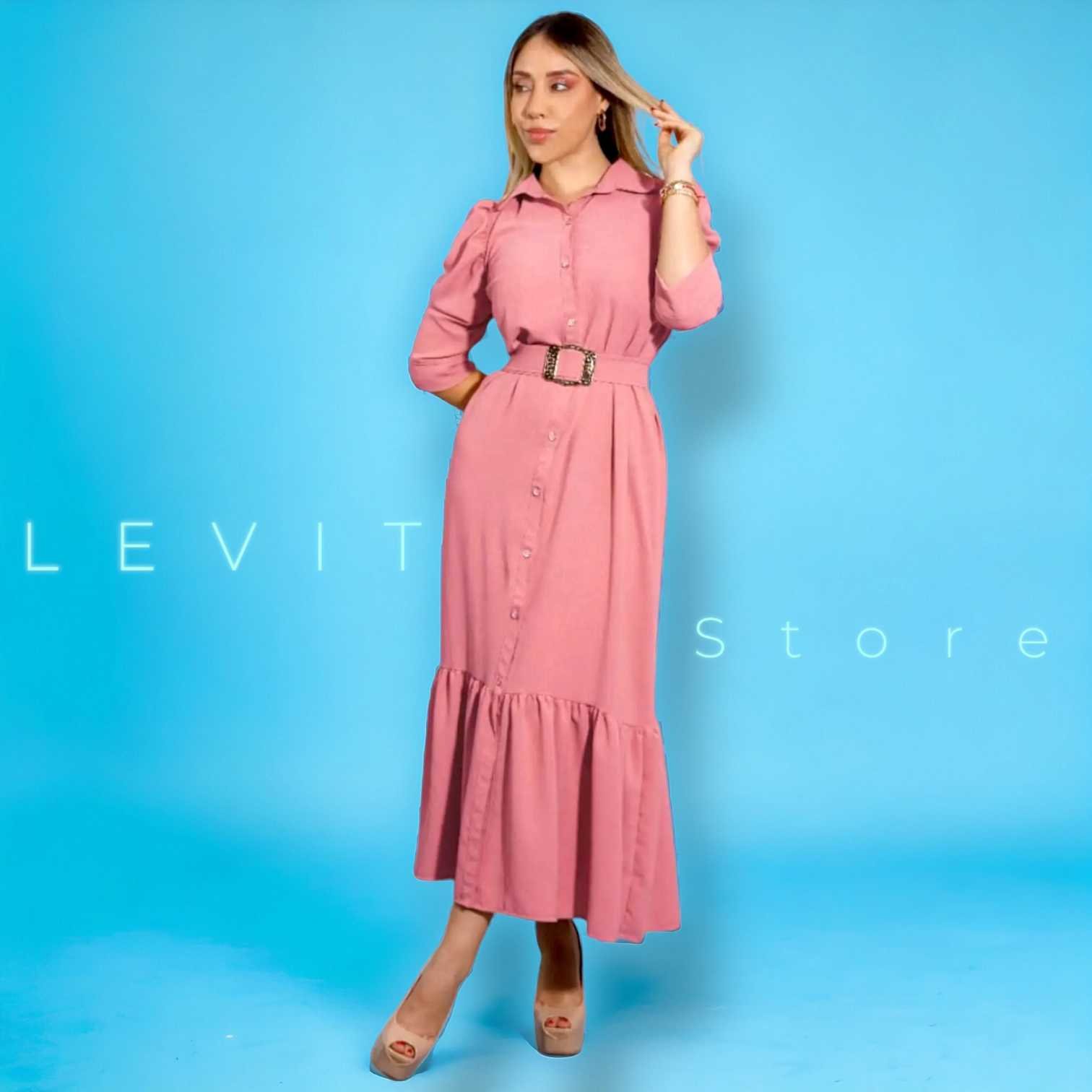 Vestido de manga larga acampanado con cinturon